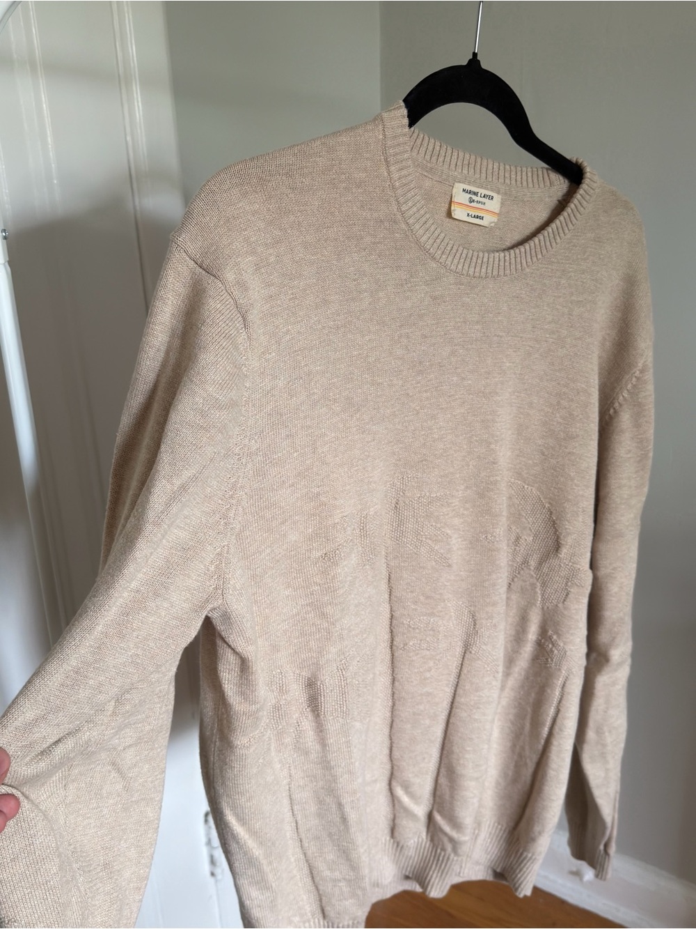 Marine Layer Men's Crewneck Sweater in Beige with Palm Tree embroidered